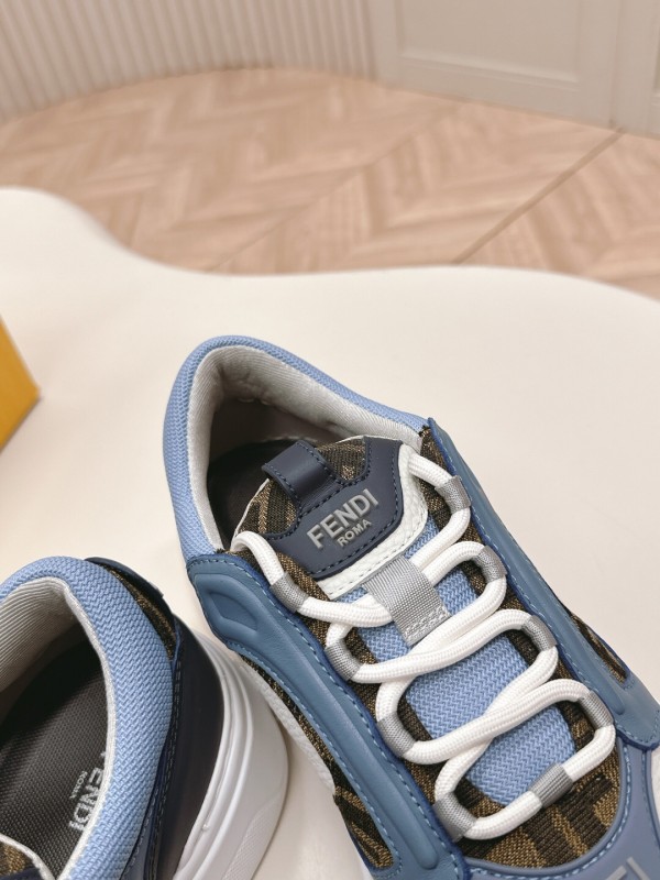 2025 Unisex Fendi Blue White Black Leather Mesh Plimsolls Embossed Badge