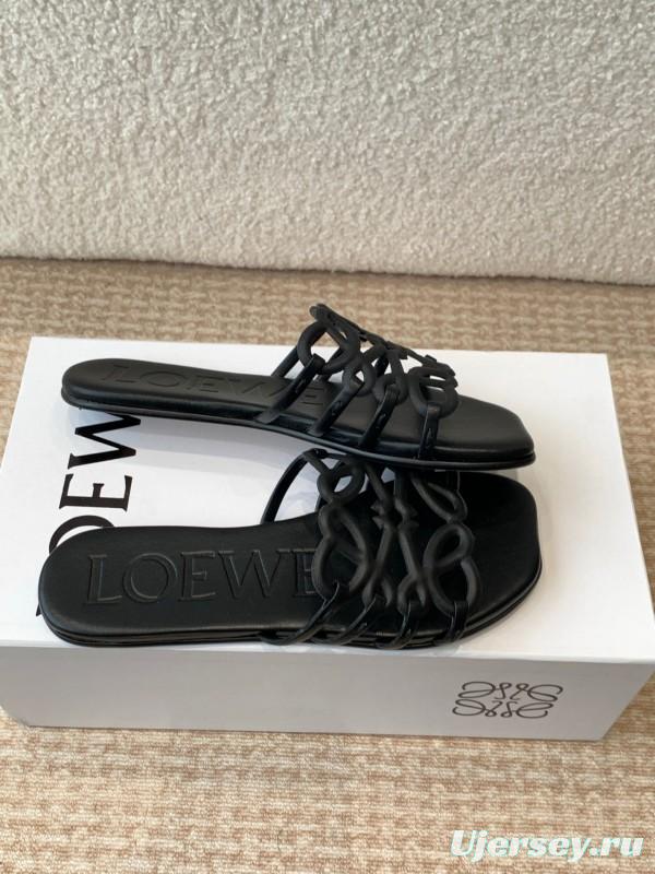 2025 Loewe Black Leather Slippers KFY00250