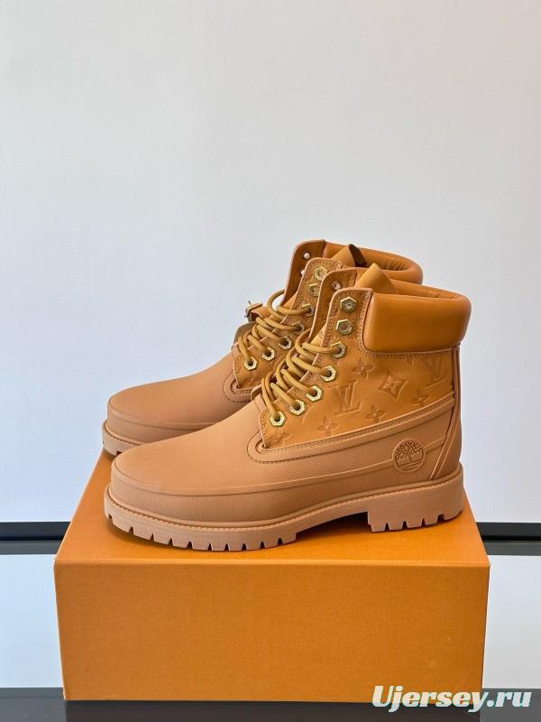 2024 Men Louis Vuitton Brown Leather Waterproof Work Boots MJ00390