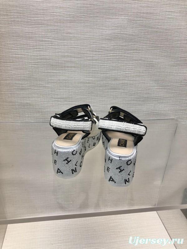 2025 Women Chanel White Black Leather Sandals Platform LY00330