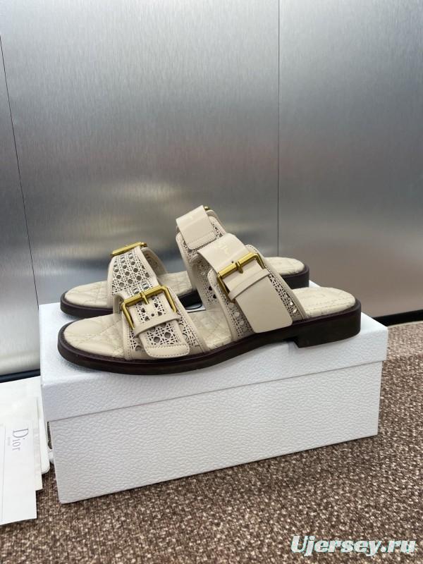 2025 Women Dior Beige Calfskin Leather Slippers KFY00300