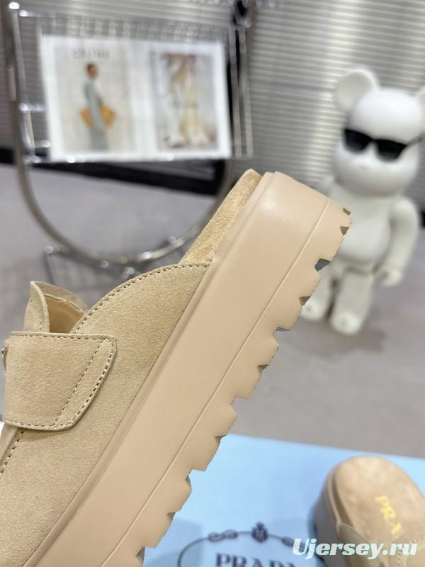 2025 Women Prada Beige Suede Loafer Slip-On KFY00280