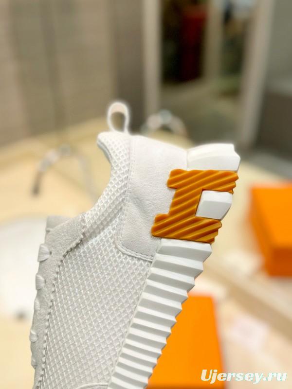 2024 Unisex Hermès White Imported Calfskin Velvet Fabric Casual Sneakers MJ00320