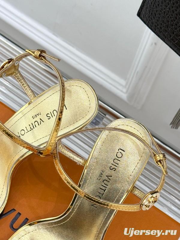 2025 Women Louis Vuitton Gold Leather Sandals