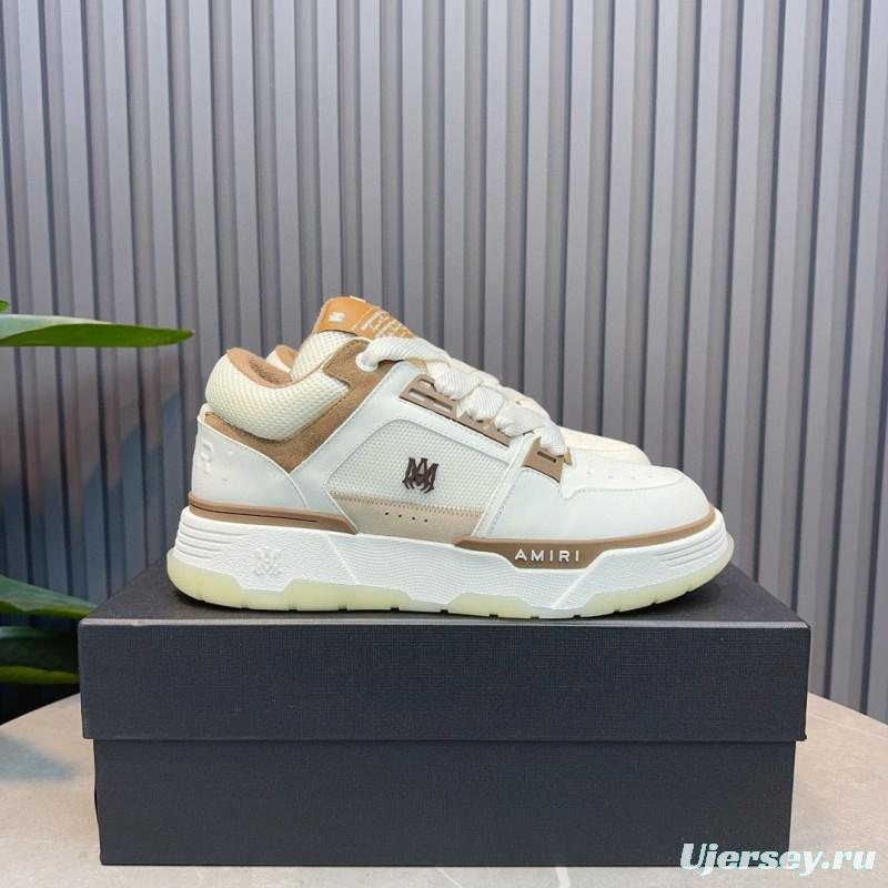 2024 Unisex Amiri White Beige Leather Mesh Sneakers MJ00360