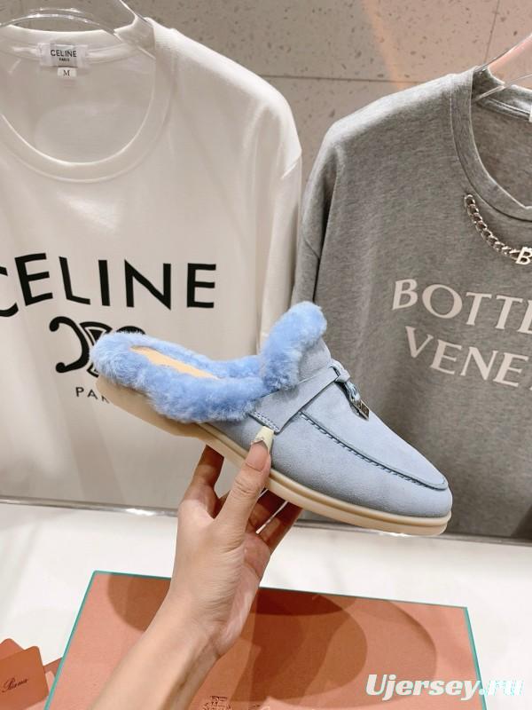 2024 LP Light Blue Suede Shearling Slippers