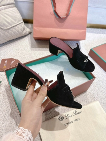 2025 Women LP Black Suede Sandals LY00290