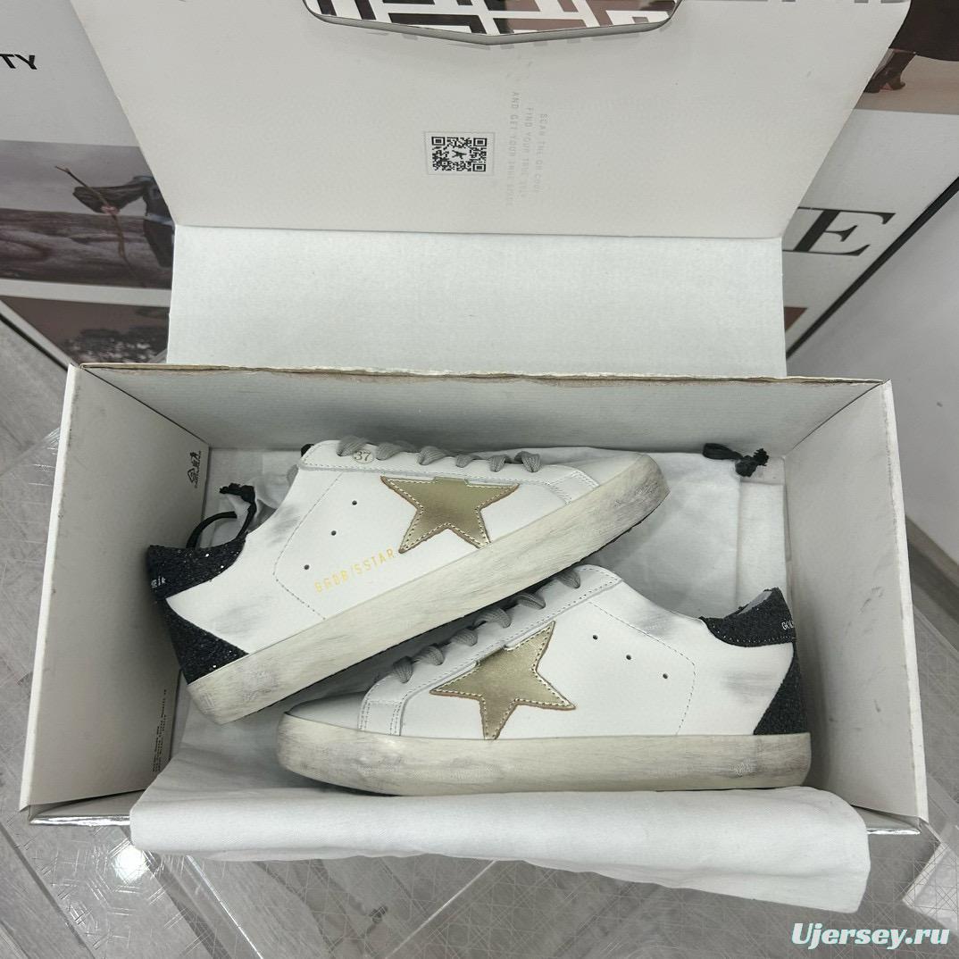 2025 Women GGDB White Gold Black Leather Sneakers