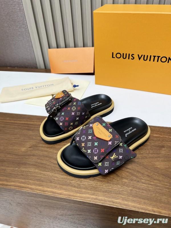 2025 Unisex Louis Vuitton Multicolor Leather Slippers KFY00230