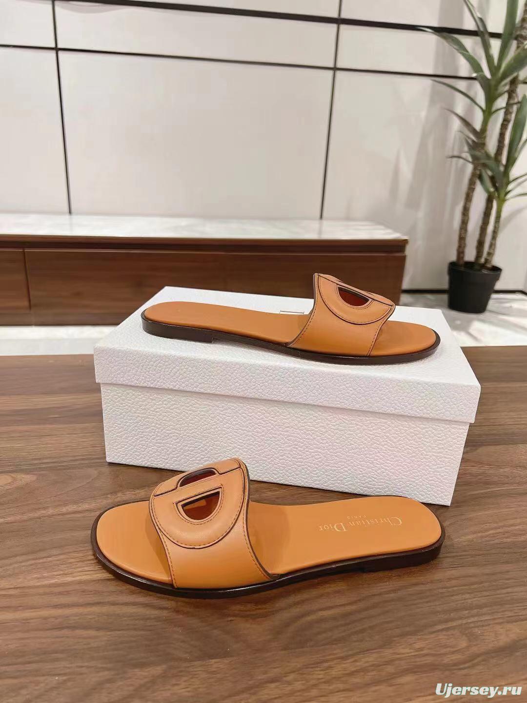 2025 Slippers Dior Brown Leather Slippers LY00260