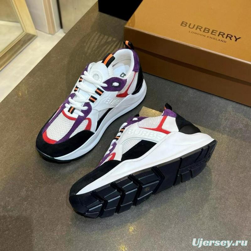2025 Unisex Burberry Black White Red Purple Suede Leather Mesh Chunky Sneakers MJ00380