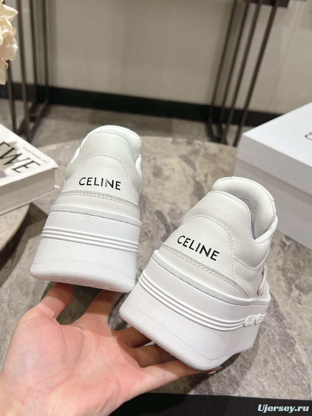 2025 Women Celine White Leather Platform Sneakers