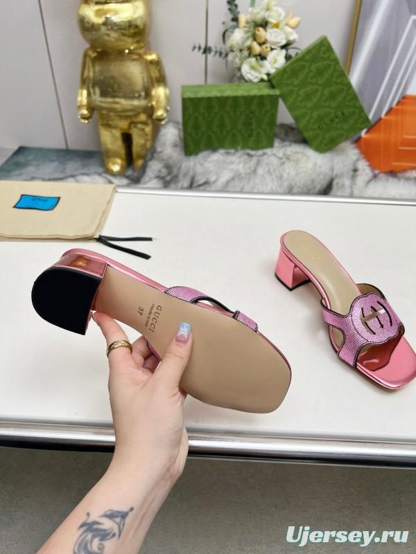 2025 Gucci Pink Leather Slippers