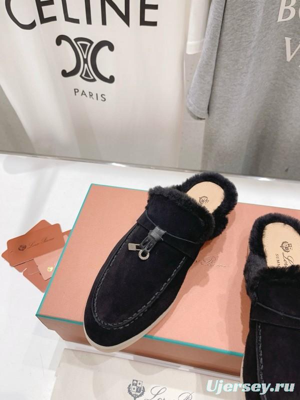 2024 Slippers LP Black Suede Shearling Loafers MJ00300