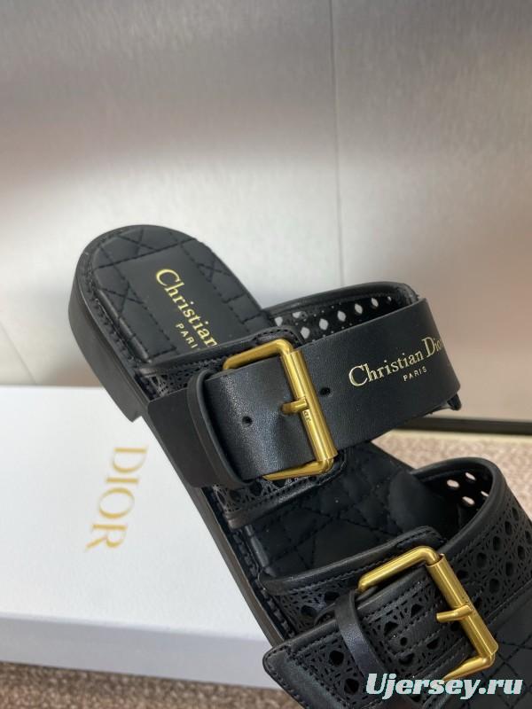 2025 Women Dior Black Leather Sandals Buckle LY00300