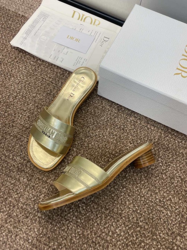 2025 Women Dior Gold Leather Slippers CHRISTIAN DIOR PARIS