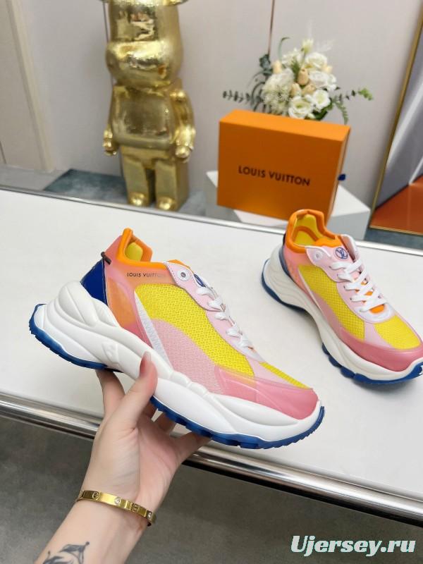 2025 Women Louis Vuitton Yellow Pink Blue Mesh Leather Sneakers