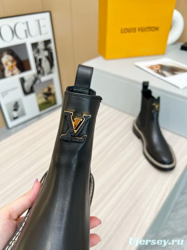 2024 Women Louis Vuitton Black Calf Leather Chelsea Boots MJ00340