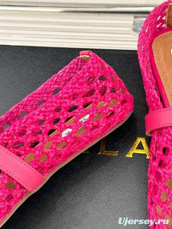 2025 Women AlAIA Pink Woven Leather Mary Jane