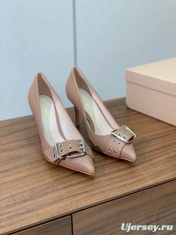 2025 Women Gianvito Rossi Pink Leather Buckle Pumps KFY00300