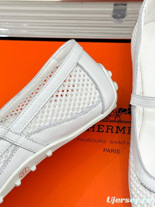 2025 Women Hermès White Mesh Mary Jane