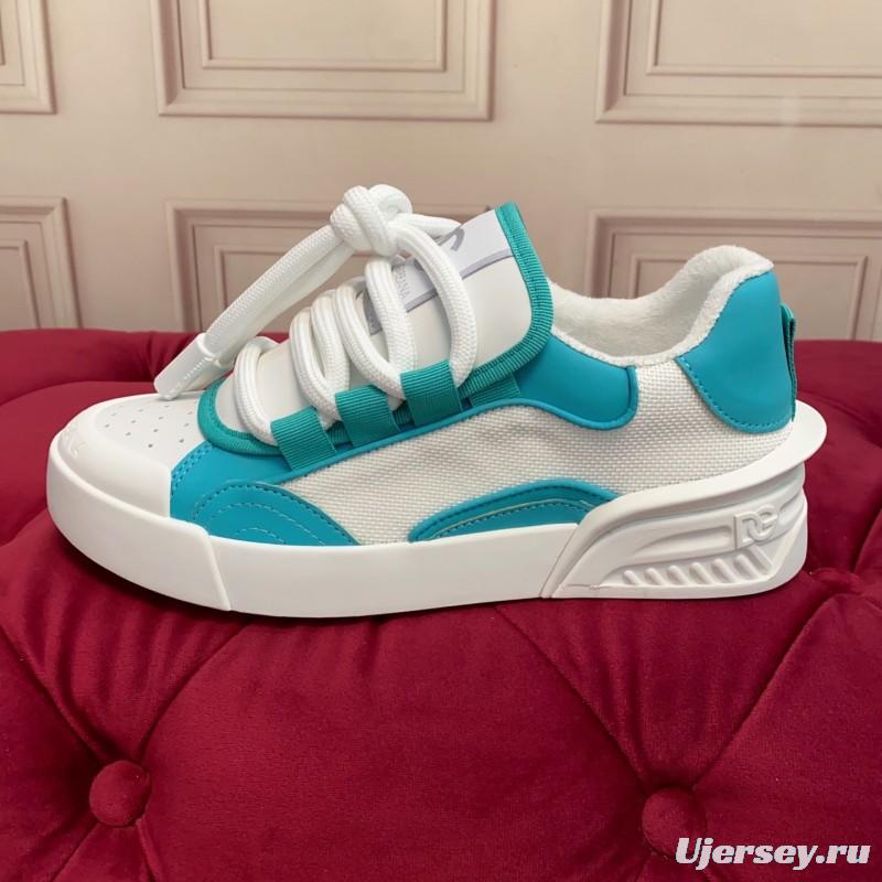 2025 Unisex Dolce & Gabbana White Blue Leather Textile Sneakers