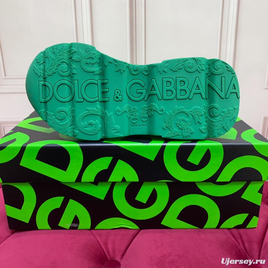 2025 Unisex Dolce & Gabbana Green White Leather Lycra Sneakers DG LY00330(F)/LY00340(M)