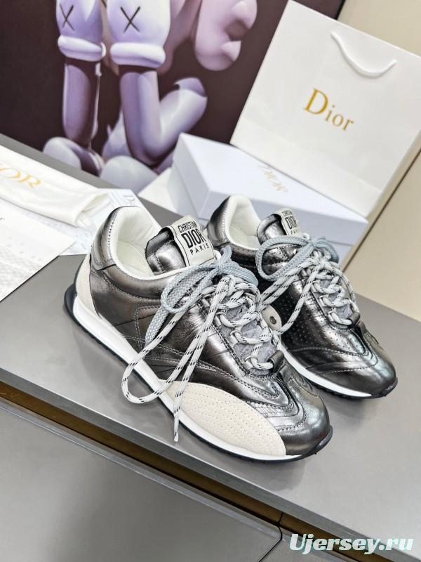 2025 Women Dior Silver Leather Suede Sneakers Christian Dior Paris KFY00310
