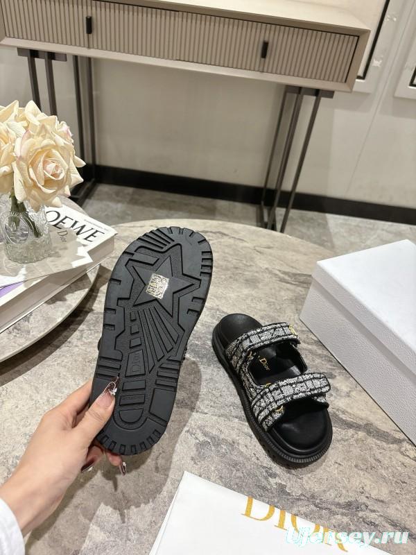 2025 Women Dior Black White Fabric Sandals KFY00300