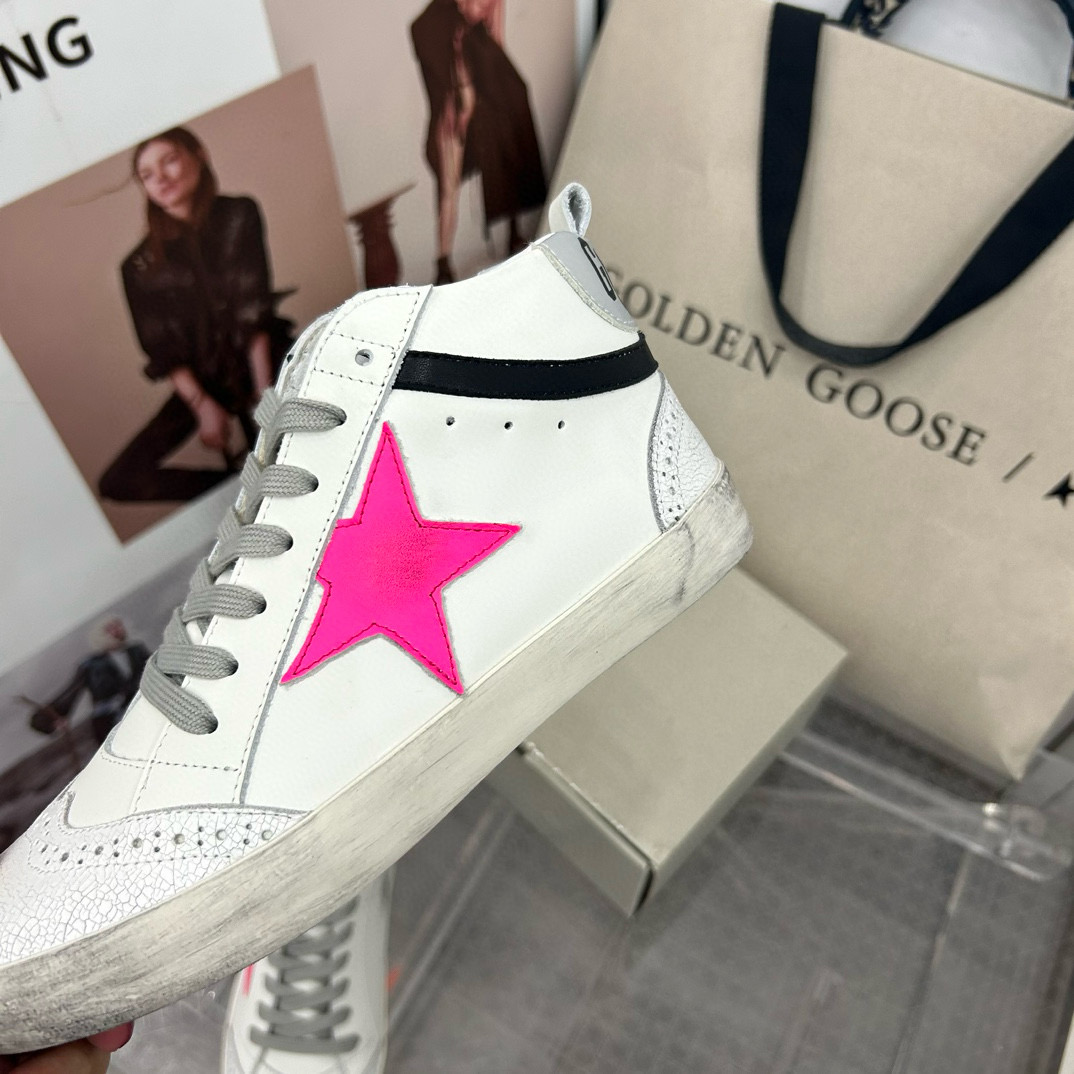 2024 Women GGDB White Pink Leather High Top Sneakers MJ00300