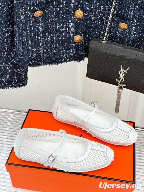 2025 Women Hermès White Mesh Mary Jane