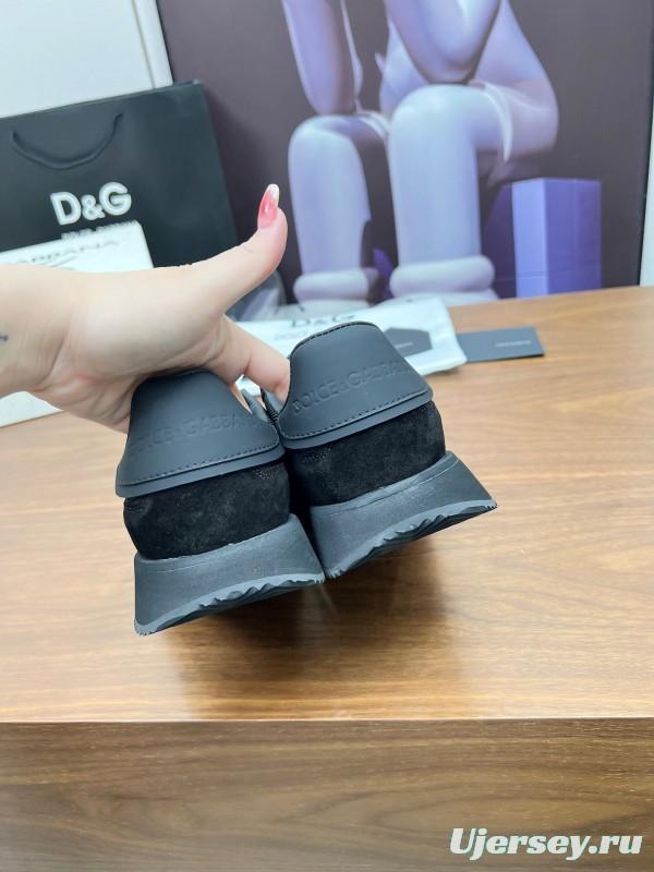 2025 Unisex Dolce & Gabbana Black Mesh Suede PU Sole Sneakers LY00300