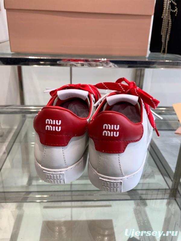 2025 Women Miu Miu White Red Leather Sneakers LY00290