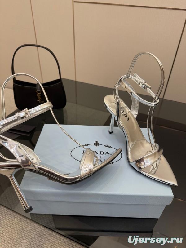 2025 Women Yves Saint Laurent Silver Leather Stiletto Sandals
