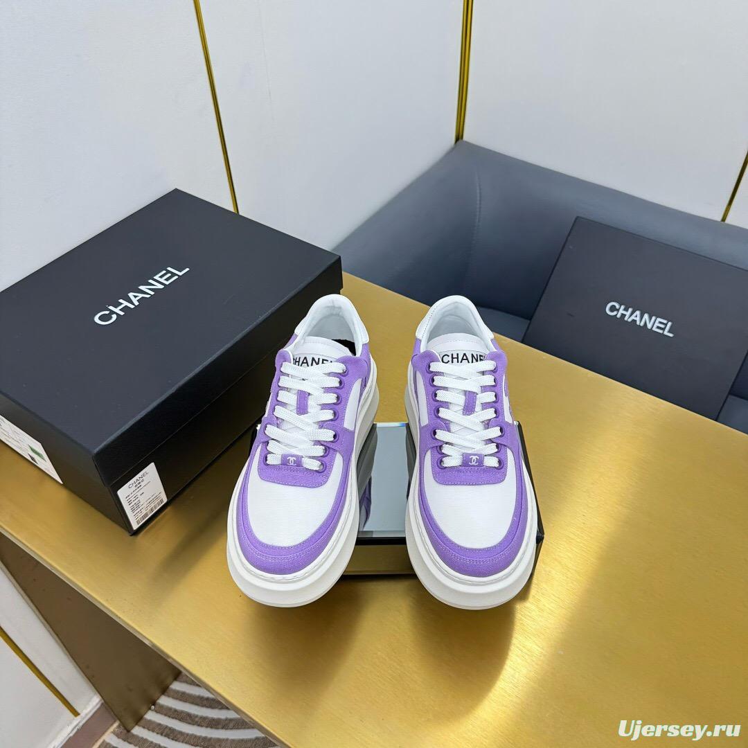 2025 Women Chanel Purple White Leather Canvas Sneakers