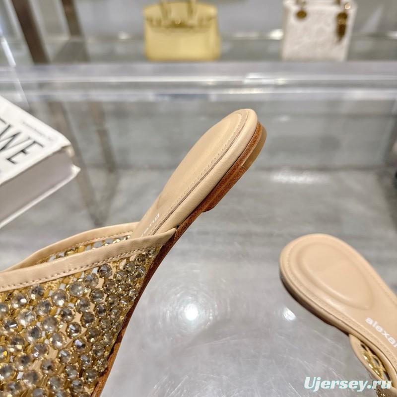 2025 Slippers Alexander Wang Beige Crystal Beaded Leather Slippers LY00310