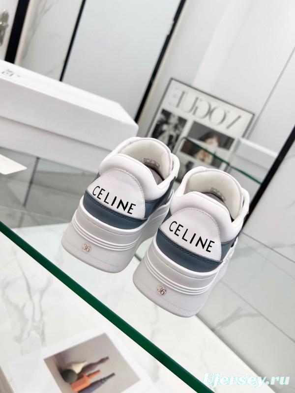 2025 Women Celine White Gray Leather Platform Sneakers LY00360