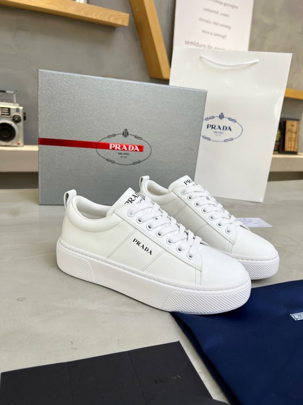2024 Unisex Prada White Leather Sneakers MJ00310