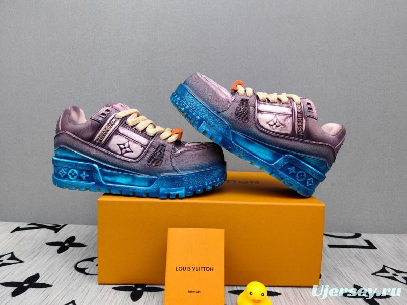 2025 Unisex Louis Vuitton Purple Blue Leather Sneakers