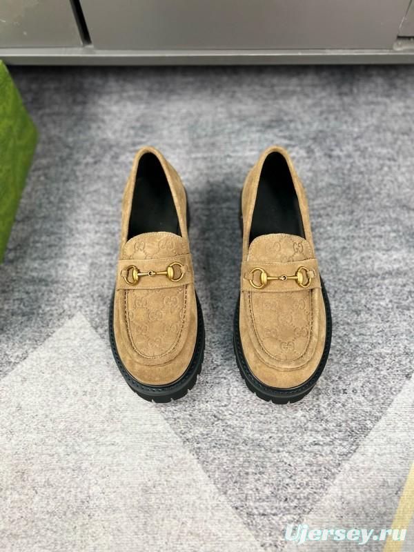 2024 Women Gucci Beige Suede Leather Loafers MJ00300