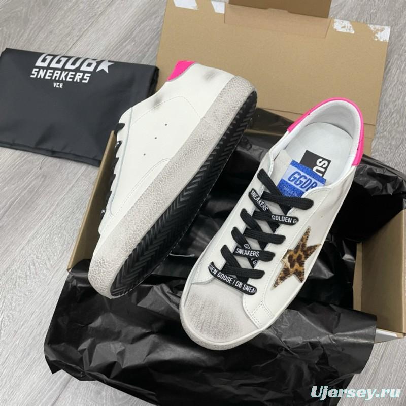 2025 Women GGDB White Pink Leopard Print Leather Sneakers