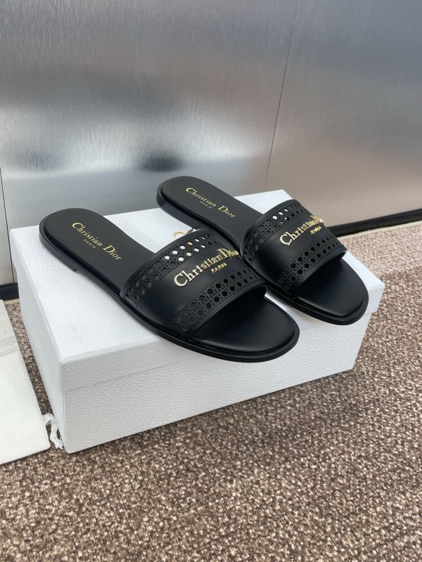 2025 Women Dior Black Leather Slides