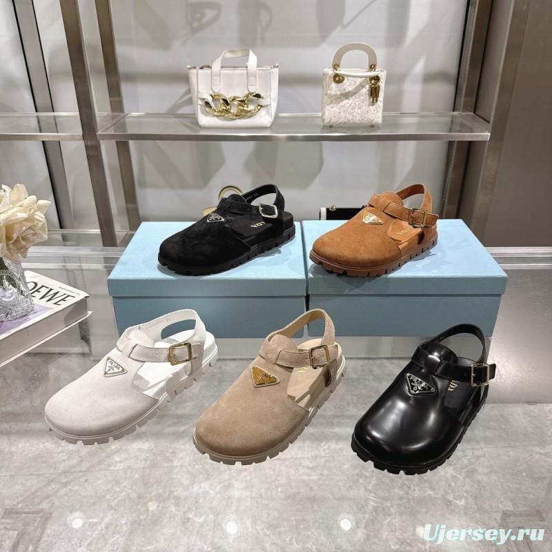 2025 Women Prada White Suede Sandals LY00270