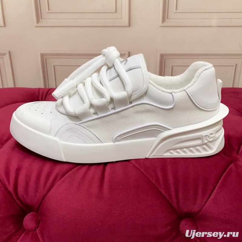2025 Unisex Dolce & Gabbana White Leather Mesh Sneakers