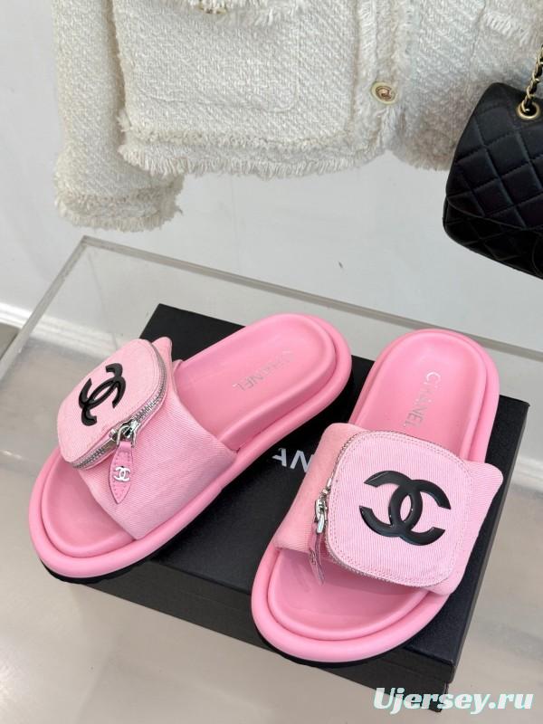 2025 Women Chanel Pink Fabric Slippers KFY00220