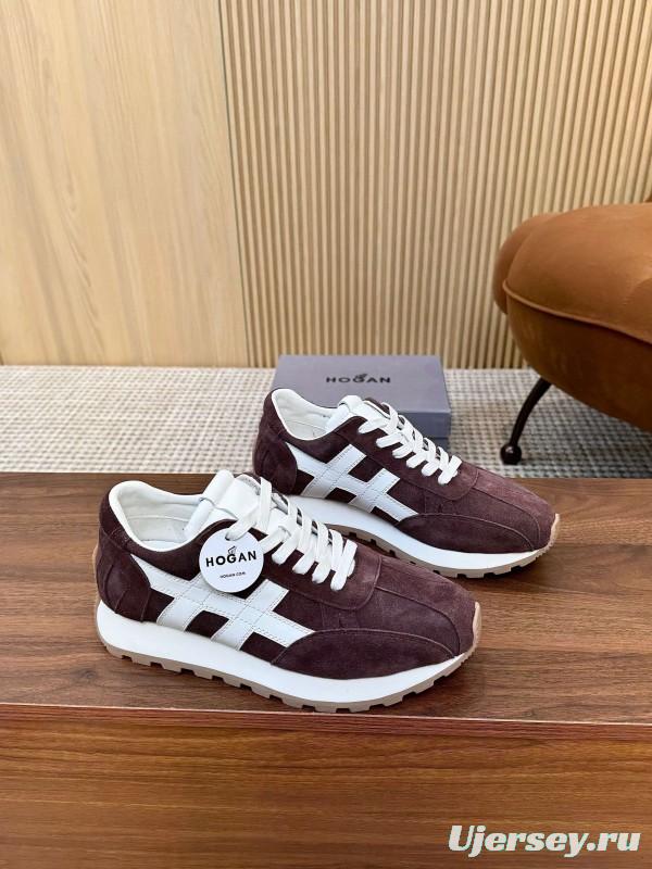 2025 Unisex HOGAN Burgundy White Suede Leather Sneakers