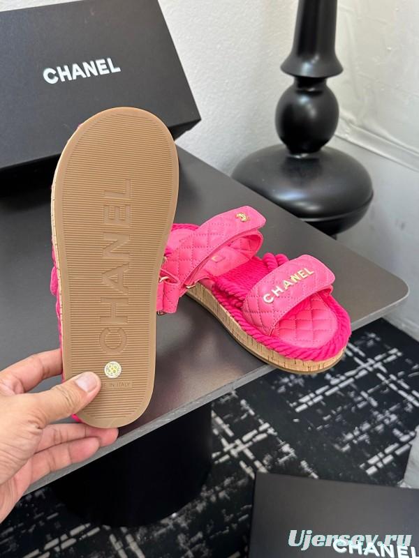 2025 Slippers Chanel Pink Quilted Fabric Espadrille LY00250