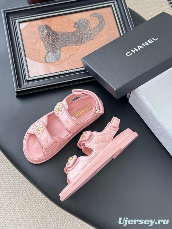 2025 Women Chanel Pink Leather Sandals LY00320