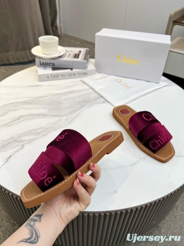 2025 Women Chloé Purple Velvet Slippers LY00200