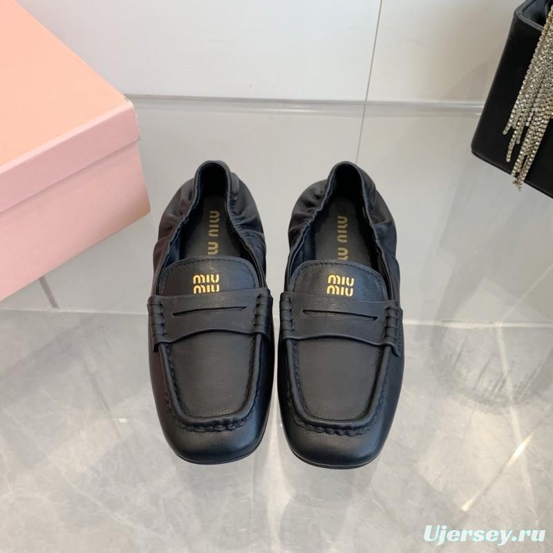 2025 Women Miu Miu Black Leather Loafers